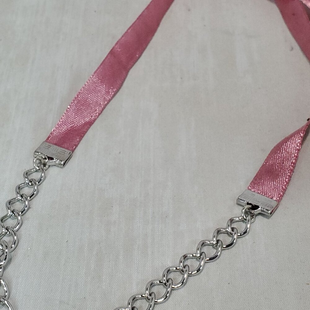 Bijou Iridescent Peace Sign silver with ribbon Necklace: - Picture 11 of 13